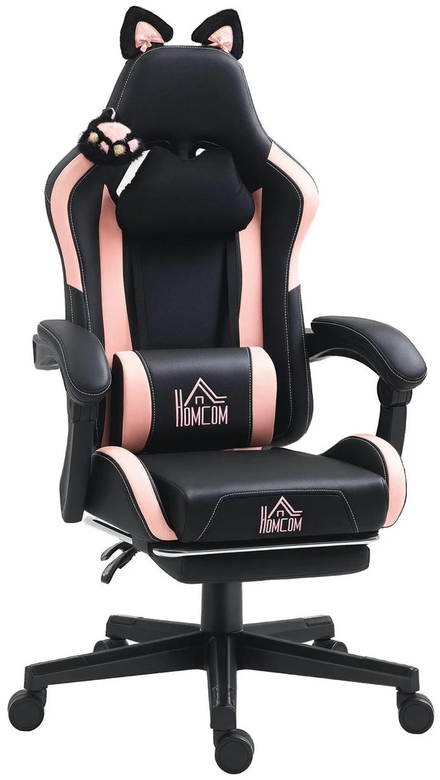 Main image of Cute Gaming Chair, Reclining Gamer Chair with Footrest, Black