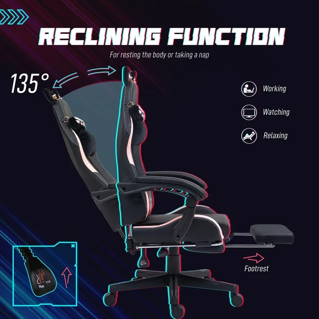 Alt view image 6 of 7 - Cute Gaming Chair, Reclining Gamer Chair with Footrest, Black