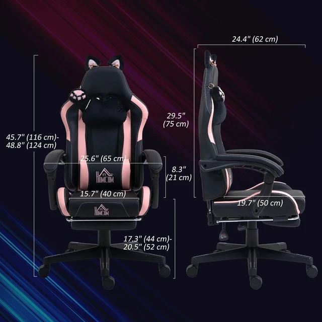 Alt view image 2 of 7 - Cute Gaming Chair, Reclining Gamer Chair with Footrest, Black