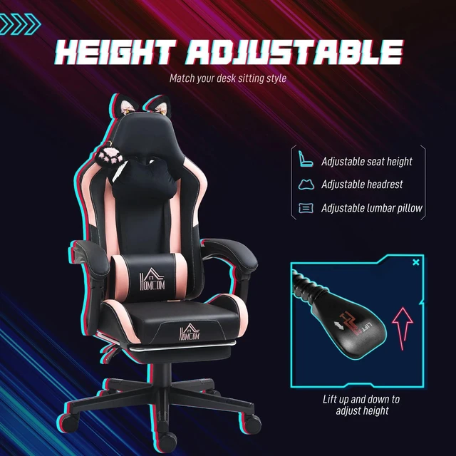 Alt view image 3 of 7 - Cute Gaming Chair, Reclining Gamer Chair with Footrest, Black