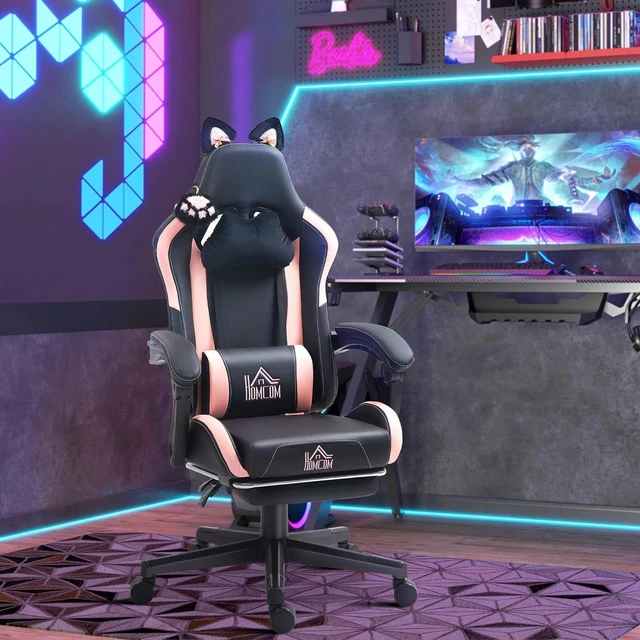 Alt view image 4 of 7 - Cute Gaming Chair, Reclining Gamer Chair with Footrest, Black