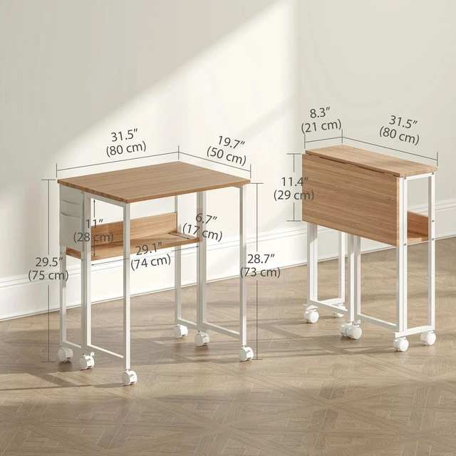 Alt view image 2 of 7 - Folding Desk, Portable Computer Desk with Shelf Wheels, Natural Wood