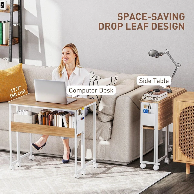 Alt view image 6 of 7 - Folding Desk, Portable Computer Desk with Shelf Wheels, Natural Wood