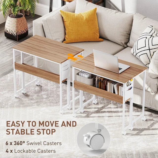 Alt view image 7 of 7 - Folding Desk, Portable Computer Desk with Shelf Wheels, Natural Wood
