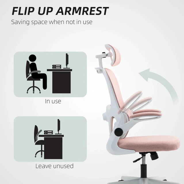 Alt view image 5 of 7 - Office Chair, Mesh Desk Chair with Headrest and Lumbar Support, Pink