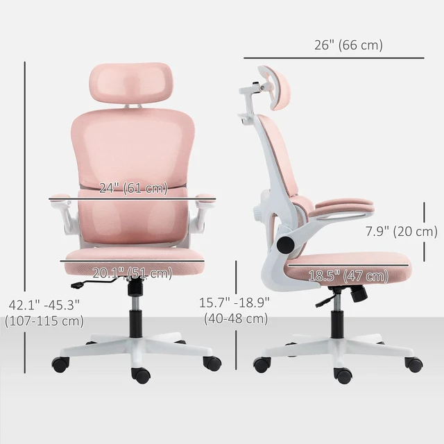 Alt view image 2 of 7 - Office Chair, Mesh Desk Chair with Headrest and Lumbar Support, Pink