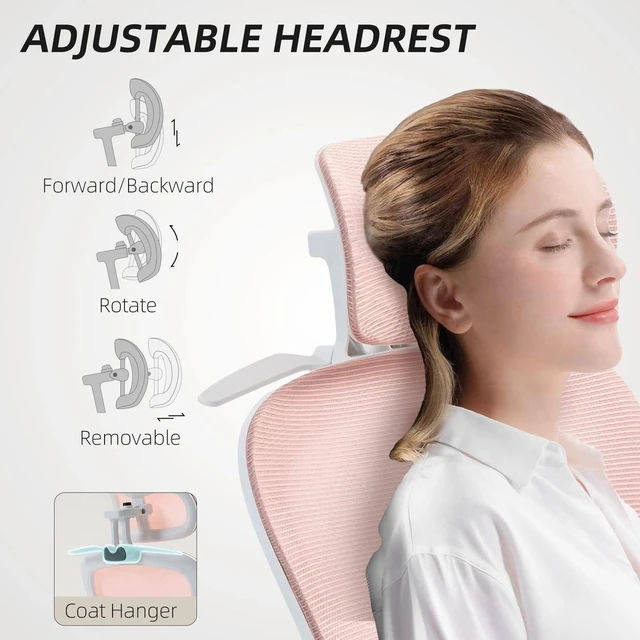 Alt view image 4 of 7 - Office Chair, Mesh Desk Chair with Headrest and Lumbar Support, Pink