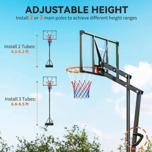 Alt view image 4 of 7 - Basketball Hoop, 4.1-8.5ft Adjustable Basketball Goal with 18" Rim