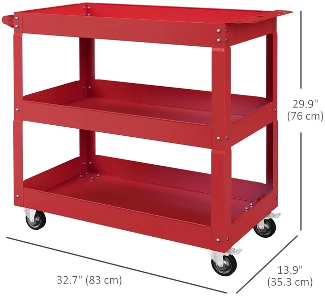 Alt view image 7 of 7 - 3 Tier Rolling Tool Cart with Wheels, Mobile Utility Cart for Garage, Red