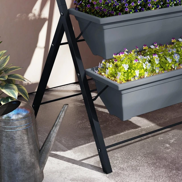 Alt view image 7 of 7 - 5-Tier Raised Garden Bed with Leaking Holes Plant Flower Vegetable Pots Grey