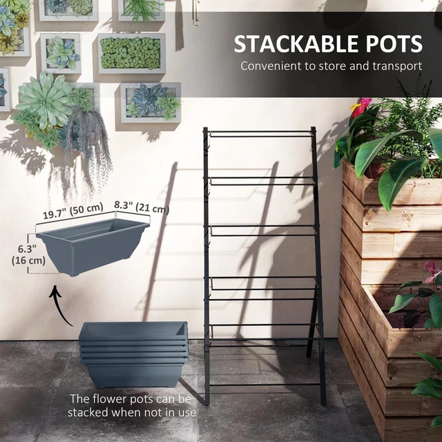 Alt view image 2 of 7 - 5-Tier Raised Garden Bed with Leaking Holes Plant Flower Vegetable Pots Grey