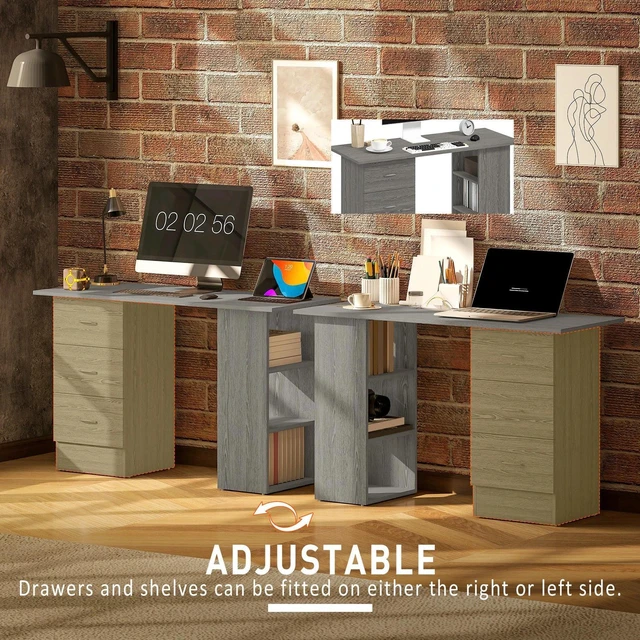 Alt view image 5 of 7 - Computer Desk with Storage Shelves 47" Home Office Desk with Drawers Grey