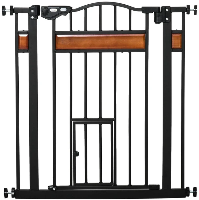 Main image of Dog Gate with Cat Door Walk Through Pet Gates Auto Close Double Locking Black