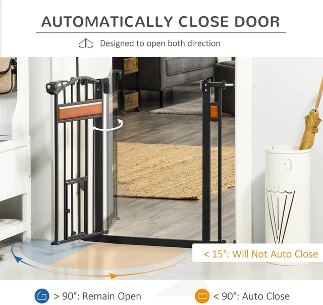 Alt view image 6 of 7 - Dog Gate with Cat Door Walk Through Pet Gates Auto Close Double Locking Black