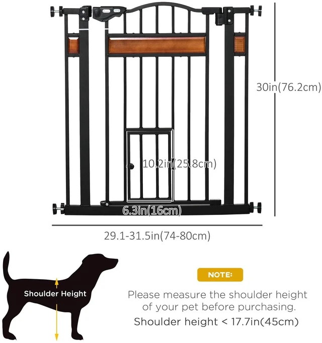 Alt view image 3 of 7 - Dog Gate with Cat Door Walk Through Pet Gates Auto Close Double Locking Black