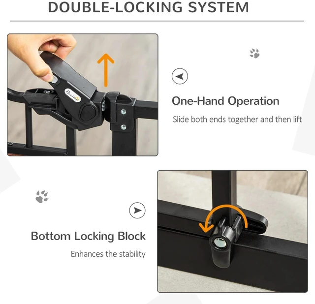 Alt view image 4 of 7 - Dog Gate with Cat Door Walk Through Pet Gates Auto Close Double Locking Black