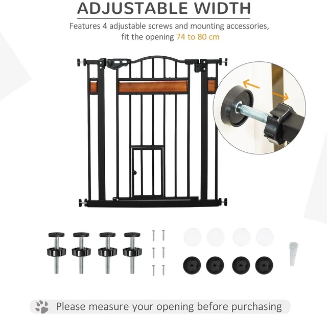 Alt view image 5 of 7 - Dog Gate with Cat Door Walk Through Pet Gates Auto Close Double Locking Black