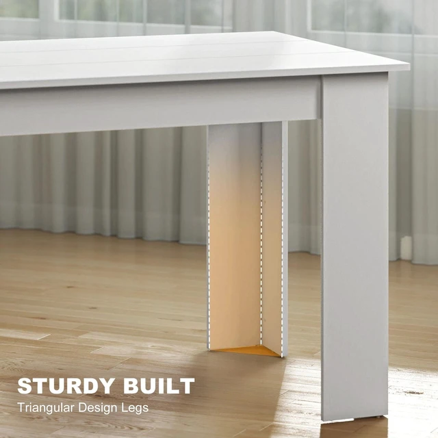 Alt view image 6 of 7 - Modern Dining Table for 4-6 People with Wood Effect for Dining Room, White