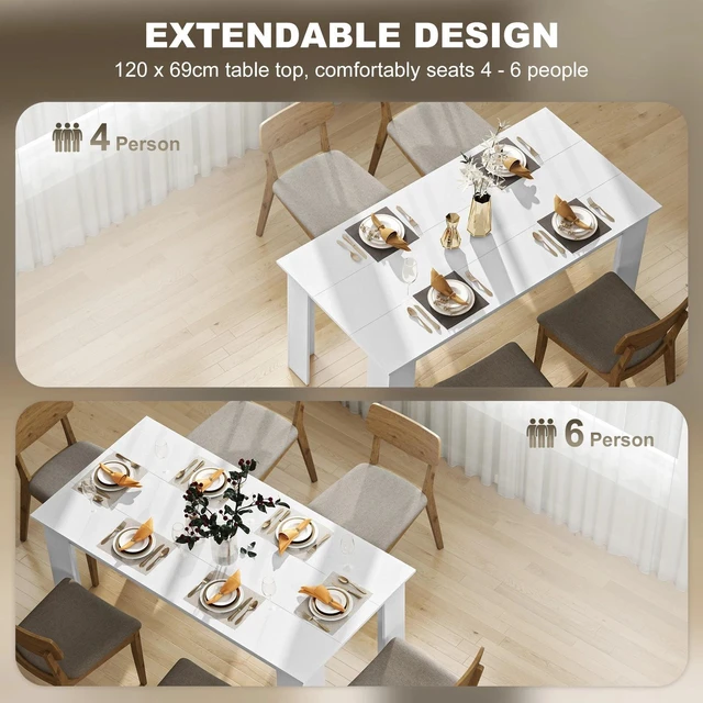 Alt view image 4 of 7 - Modern Dining Table for 4-6 People with Wood Effect for Dining Room, White