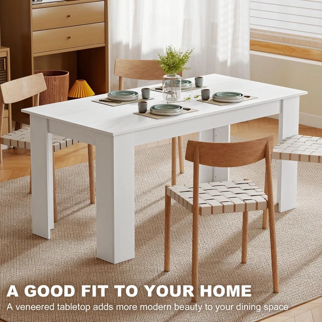 Alt view image 3 of 7 - Modern Dining Table for 4-6 People with Wood Effect for Dining Room, White