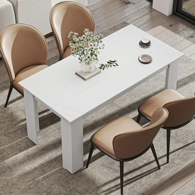 Alt view image 2 of 7 - Modern Dining Table for 4-6 People with Wood Effect for Dining Room, White