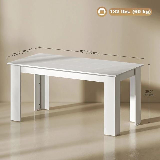 Alt view image 5 of 7 - Modern Dining Table for 4-6 People with Wood Effect for Dining Room, White