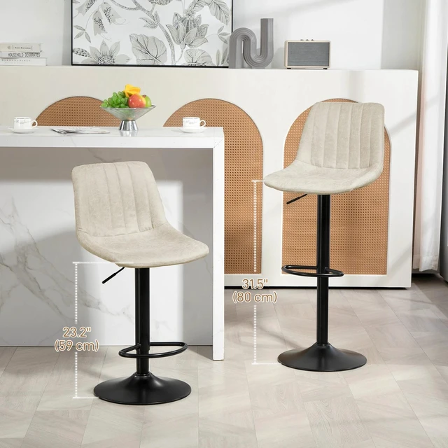 Alt view image 2 of 7 - Set Of 2 Microfiber Retro Tub Bar Stools w/ Metal Frame Footrest Home Seat Cream