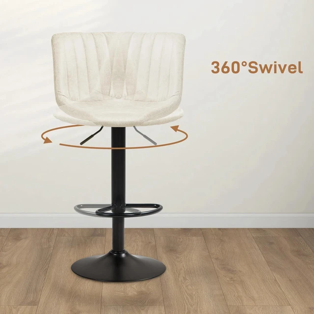 Alt view image 3 of 7 - Set Of 2 Microfiber Retro Tub Bar Stools w/ Metal Frame Footrest Home Seat Cream