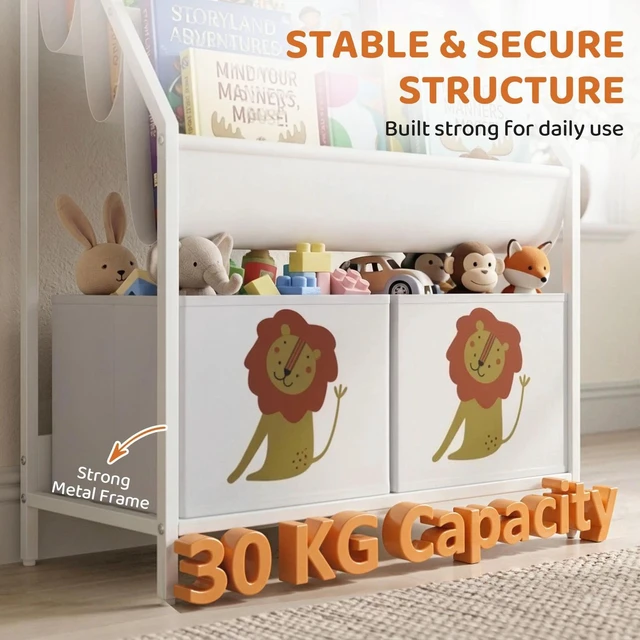 Alt view image 3 of 7 - Kids Bookshelf, 3-Tier Sling Bookshelf with Non-Woven Drawers