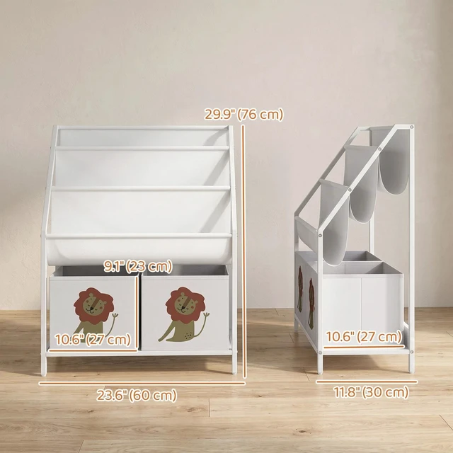 Alt view image 2 of 7 - Kids Bookshelf, 3-Tier Sling Bookshelf with Non-Woven Drawers