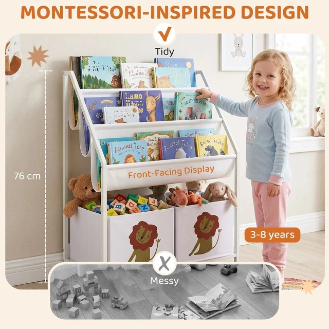 Alt view image 6 of 7 - Kids Bookshelf, 3-Tier Sling Bookshelf with Non-Woven Drawers