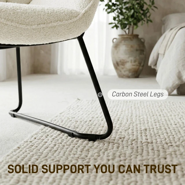 Alt view image 5 of 7 - Accent Chair, Sherpa Fleece Armchair w/ Wide Back, Metal Legs, White
