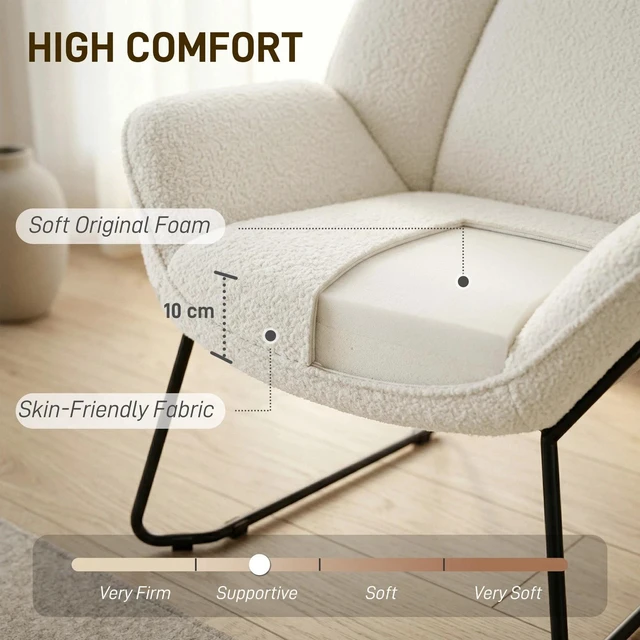 Alt view image 6 of 7 - Accent Chair, Sherpa Fleece Armchair w/ Wide Back, Metal Legs, White