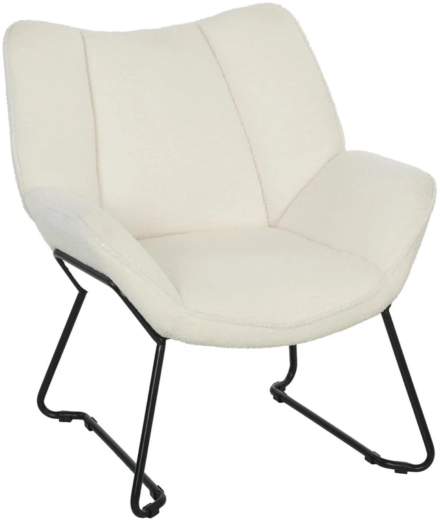 Main image of Accent Chair, Sherpa Fleece Armchair w/ Wide Back, Metal Legs, White