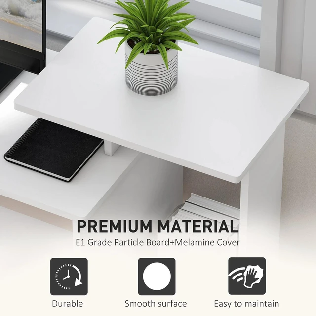 Alt view image 2 of 7 - Computer Desk with Sliding Keyboard Tray Storage Drawer Shelf Workstation White