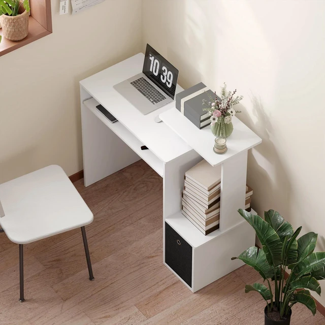 Alt view image 4 of 7 - Computer Desk with Sliding Keyboard Tray Storage Drawer Shelf Workstation White