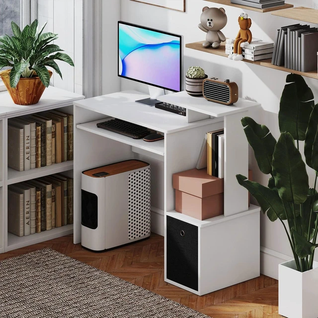 Alt view image 7 of 7 - Computer Desk with Sliding Keyboard Tray Storage Drawer Shelf Workstation White
