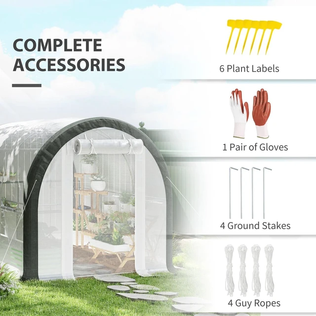 Alt view image 3 of 7 - 10'x6.6' Tunnel Greenhouse with Upgraded Structure, Mesh Door