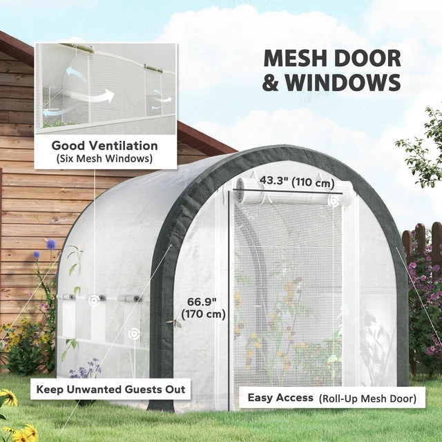 Alt view image 6 of 7 - 10'x6.6' Tunnel Greenhouse with Upgraded Structure, Mesh Door