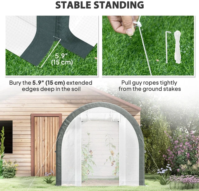 Alt view image 7 of 7 - 10'x6.6' Tunnel Greenhouse with Upgraded Structure, Mesh Door