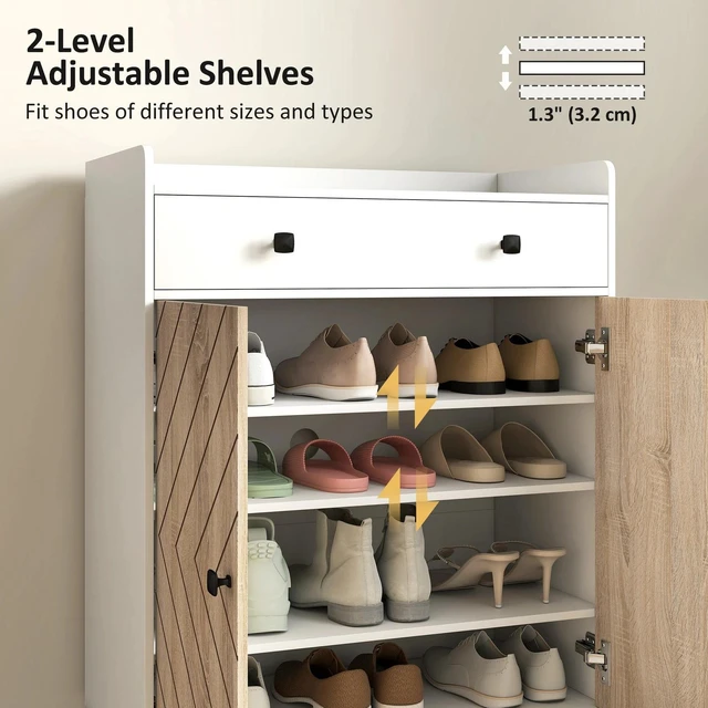 Alt view image 4 of 7 - Shoe Cabinet with Adjustable Shelves and Drawer, White