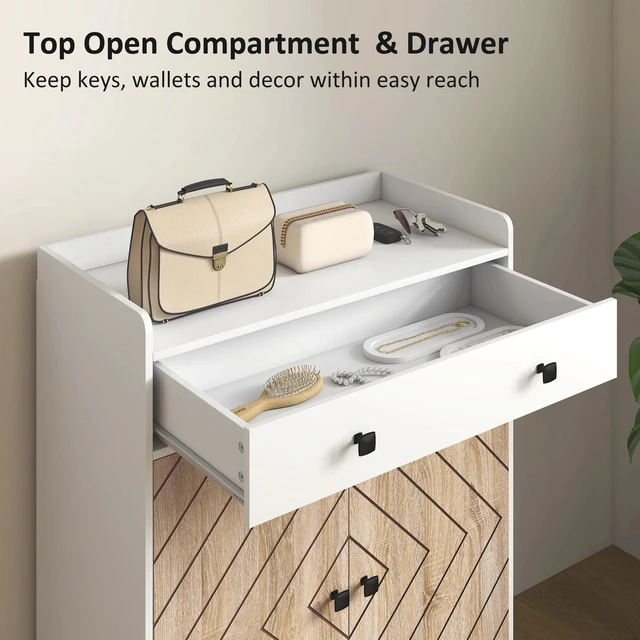 Alt view image 3 of 7 - Shoe Cabinet with Adjustable Shelves and Drawer, White