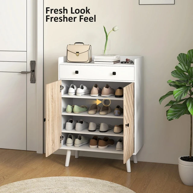 Alt view image 5 of 7 - Shoe Cabinet with Adjustable Shelves and Drawer, White