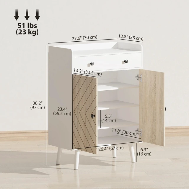 Alt view image 6 of 7 - Shoe Cabinet with Adjustable Shelves and Drawer, White