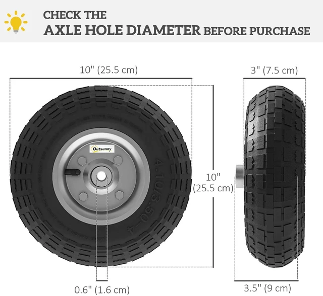 Alt view image 2 of 5 - Set of 2 10" Pneumatic Wheels for Barn Carts, Hose Carts, Garden Carts Black