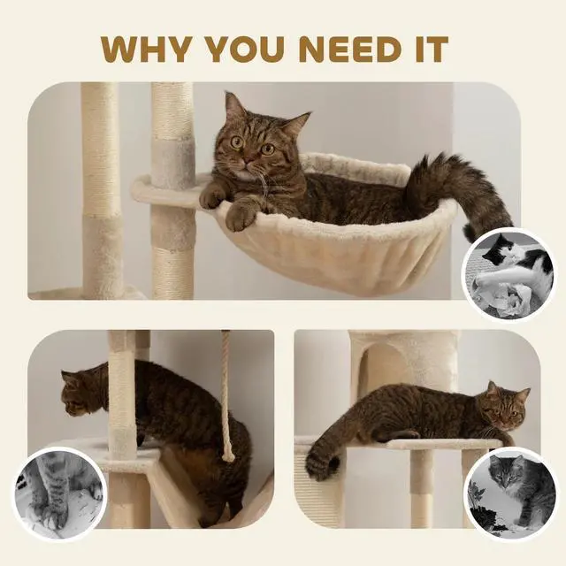 Alt view image 4 of 7 - 81" Large Cat Tree w/ Scratching Posts, Beige