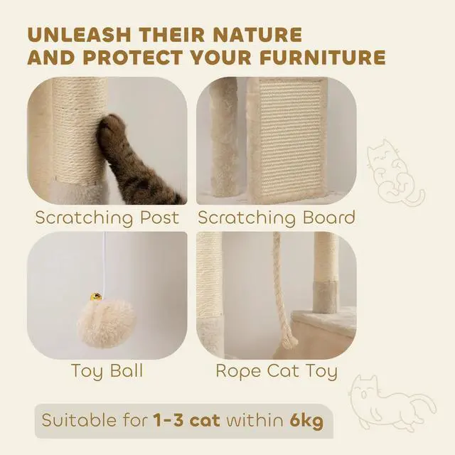 Alt view image 6 of 7 - 81" Large Cat Tree w/ Scratching Posts, Beige