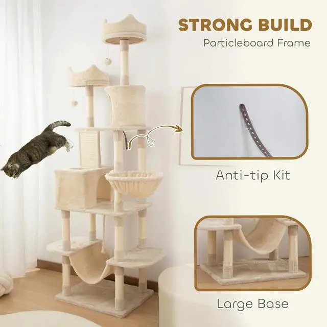 Alt view image 5 of 7 - 81" Large Cat Tree w/ Scratching Posts, Beige