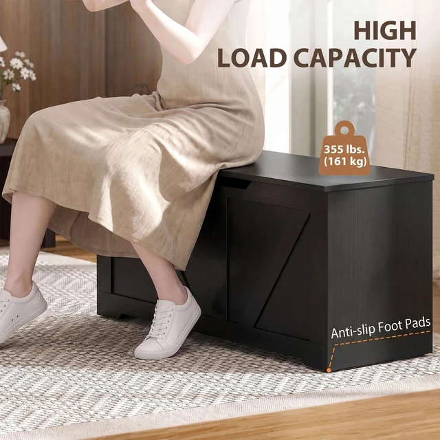 Alt view image 3 of 7 - Storage Chest for Living Room, Storage Bench, 39.4"W, Black