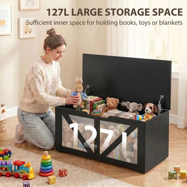 Alt view image 7 of 7 - Storage Chest for Living Room, Storage Bench, 39.4"W, Black
